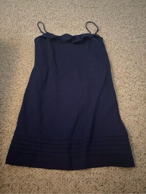 LOFT Navy Ruffle-Trim Spaghetti Strap Mini Dress
